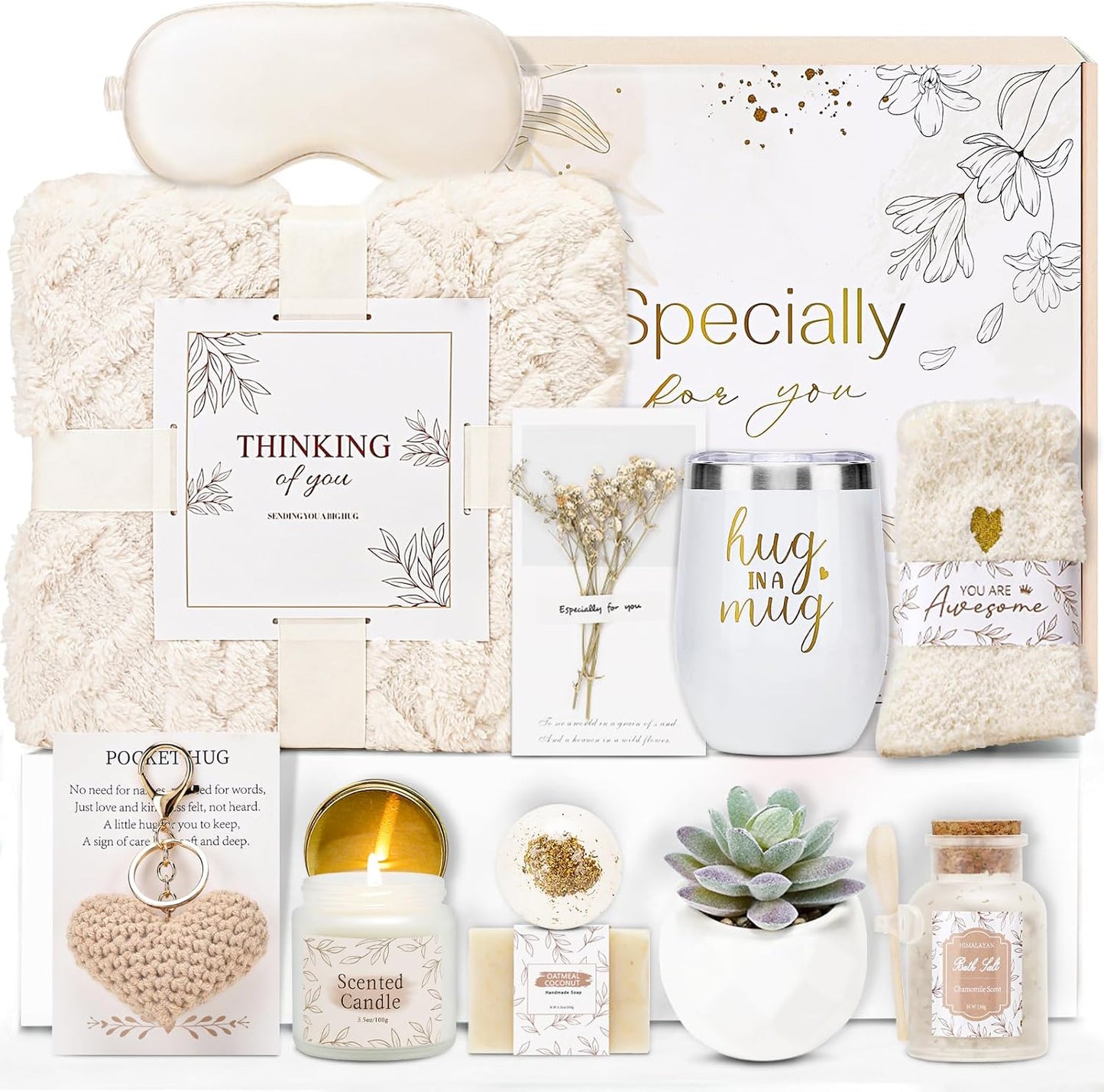 Get Well Gifts for Women Self Care Gifts Basket - Relaxing Spa Care Package After Surgery Thinking of You Birthday Gift - Feel Better Sympathy Gift Set for Her Mom Sister Friend Wife (Beige)