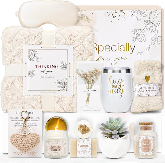Get Well Gifts for Women Self Care Gifts Basket - Relaxing Spa Care Package After Surgery Thinking of You Birthday Gift - Feel Better Sympathy Gift Set for Her Mom Sister Friend Wife (Beige)