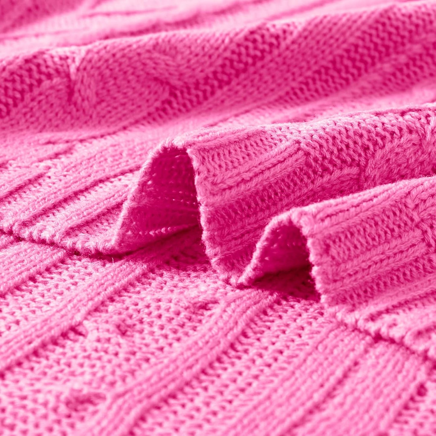 Aormenzy Hot Pink Cable Knit Throw Blankets for Couch Bed Sofa, Acrylic Knitted Blanket, Soft Cozy Throw Blanket, 50" x 60"
