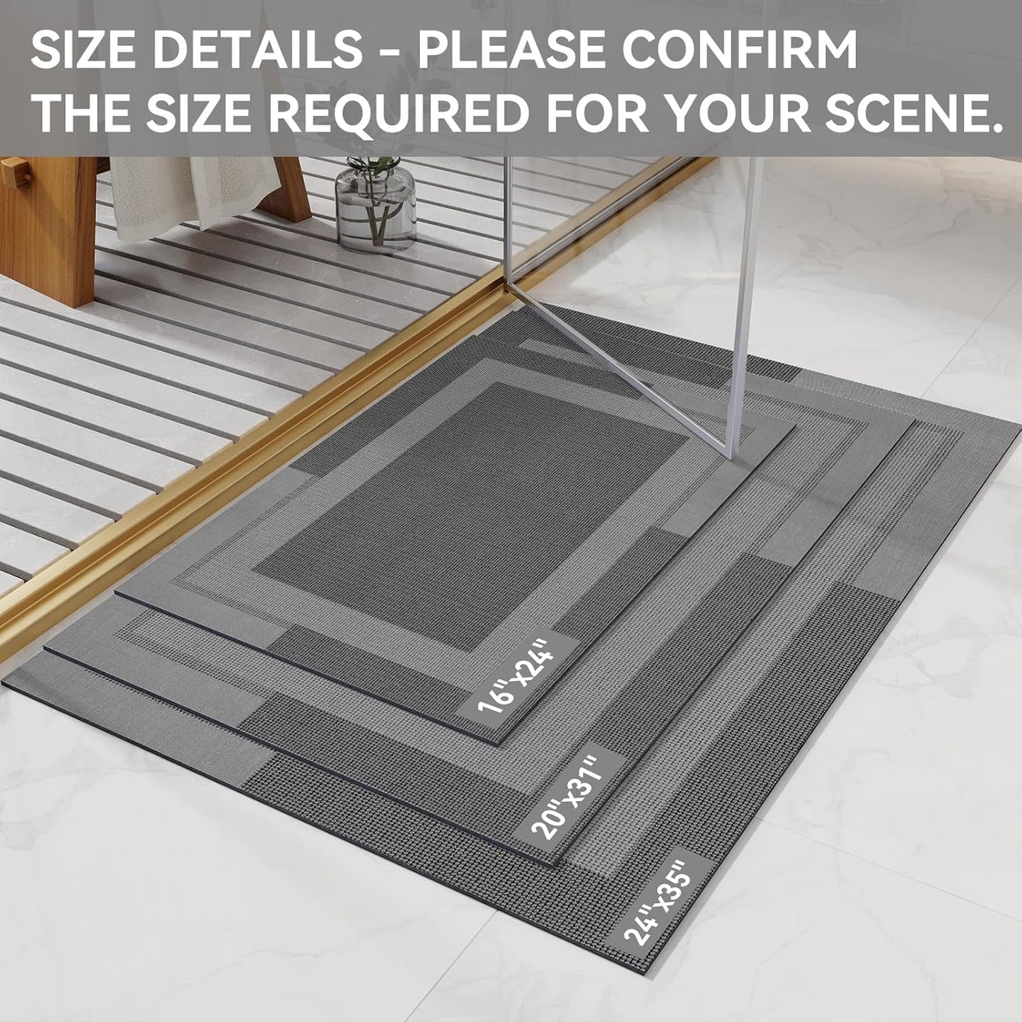 Non Slip Bath Mat, Rubber Backing Ultra Thin Bathroom Rugs Fit Under Door Quick Dry Super Absorbent Washable Bath Rug Shower Mat for Bathroom Floor Bathtub Sink, Easy Care Dark Grey 16"x24"