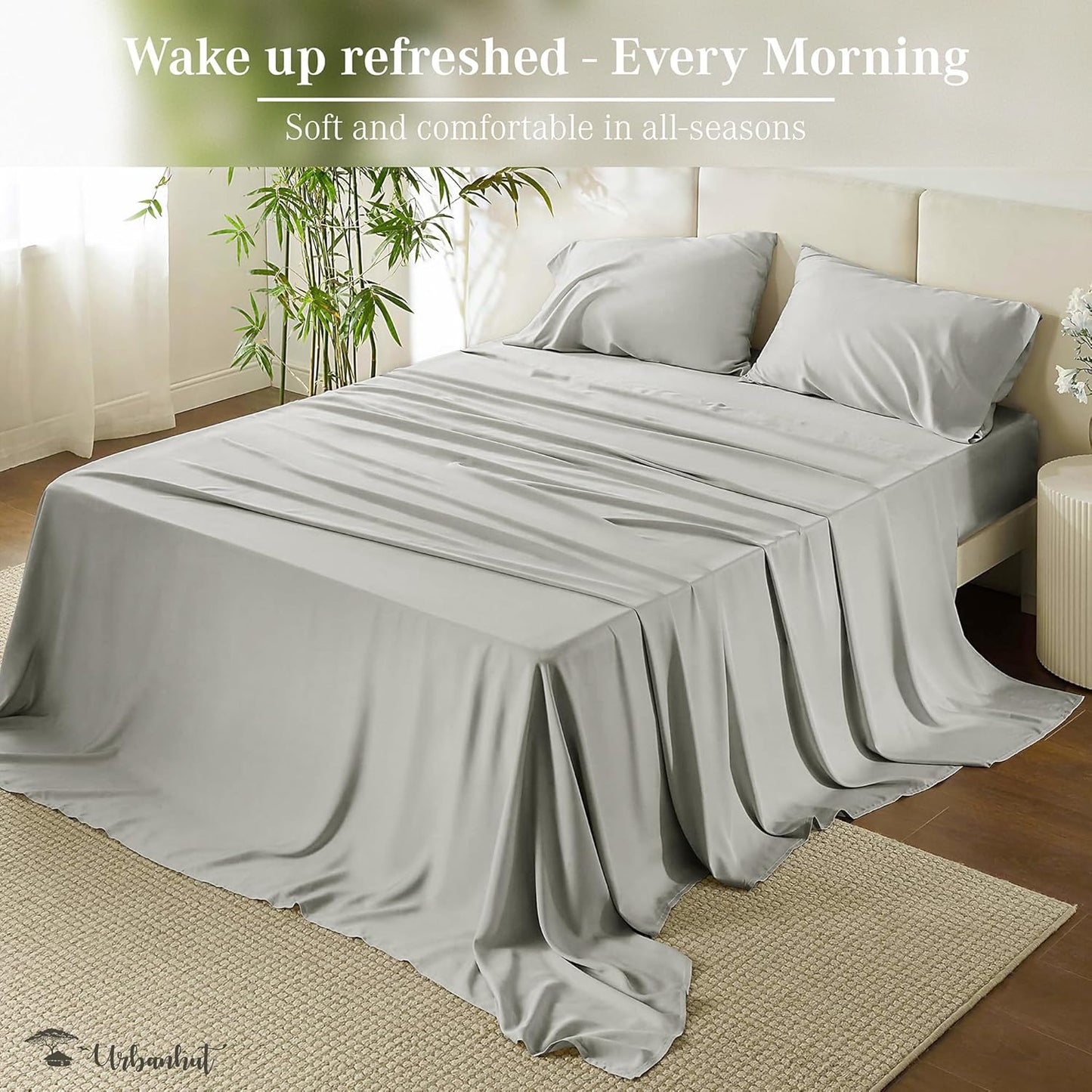 URBANHUT 1000 Thread Count Egyptian Cotton Sheets Twin Size, Breathable Long Staple for Twin Size Bed, 3 Pc Bed Sheet Sets, Luxury Hotel Sateen Sheets Fits 16" Deep Pocket - Silver Grey