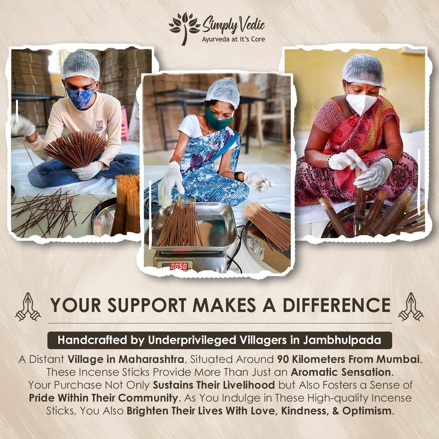 Simply Vedic Signature Incense Sticks Gift Set | 120 Natural Hand-Rolled Non-Toxic Agarbatti with Holder | Sandalwood, Nag Champa, Oudh, Palo Santo, Lavender, Sag | Aromatherapy Meditation Pooja Home