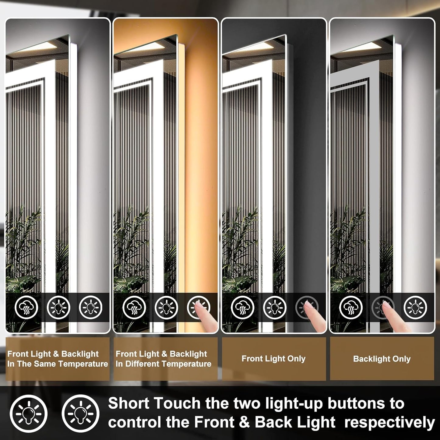 48x32 Inch LED Bathroom Mirror with Frontlit & Backlit（Independent Control）, Lighted Mirror for Bathroom Wall with 3-Color Dimmable & Anti-Fog, Vanity Mirror with Lights