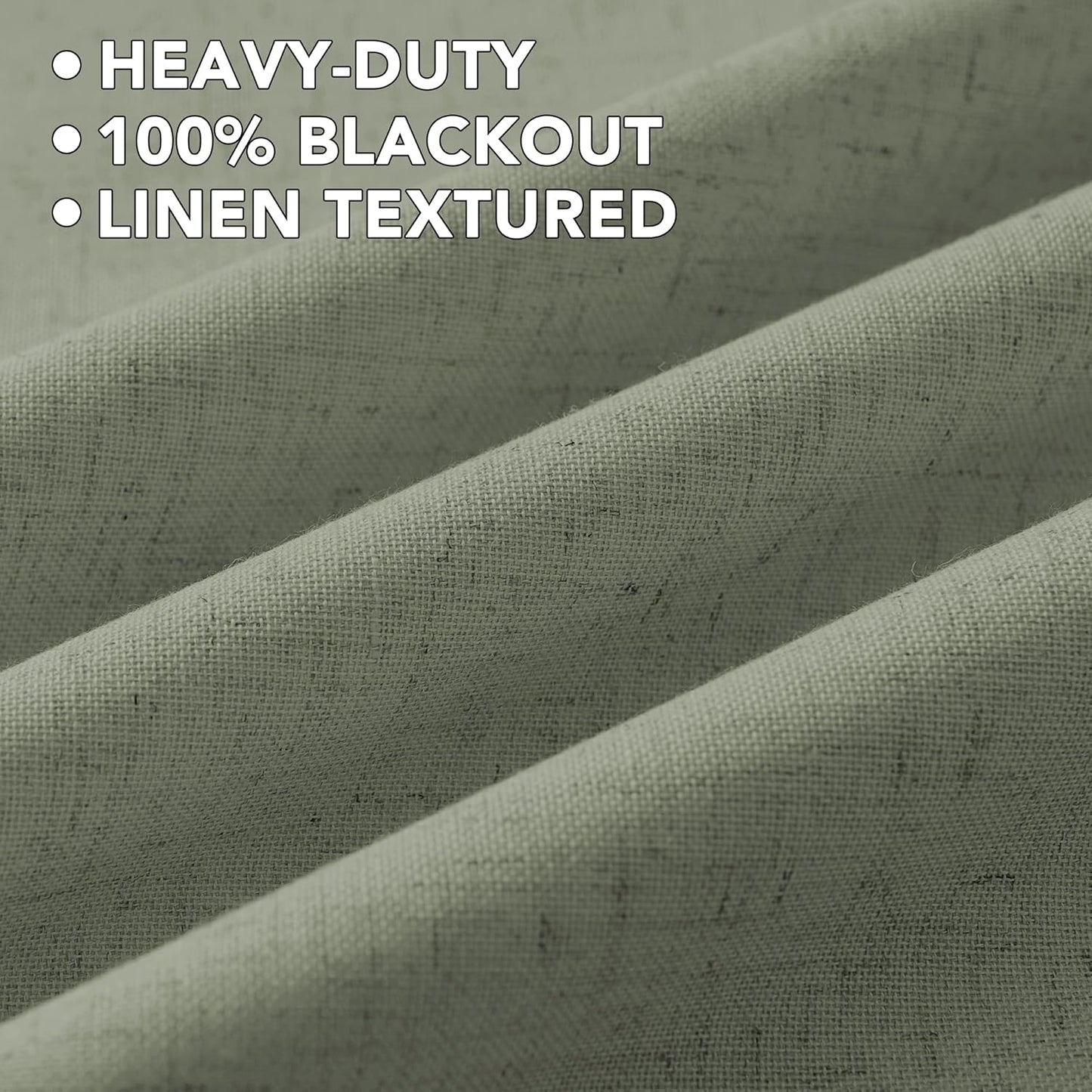 H.VERSAILTEX Linen Curtains 100% Blackout Curtains for Bedroom 96 inch Long Full Light Blocking Nature Linen Blended Window Curtains for Living Room Nickel Grommet (2 Panels, Heathered Dried Sage)