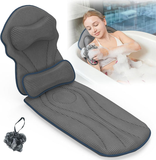Full Body Bath Pillows for Tub Luxury Bathtub Pillow Cushion for Head,Shoulder,Back&Lumbar Support Thick Tub Pillow for Bathtub for Women Relaxing Soft 5D Air Mesh Mat 12 Non-Slip Power Suction Cups