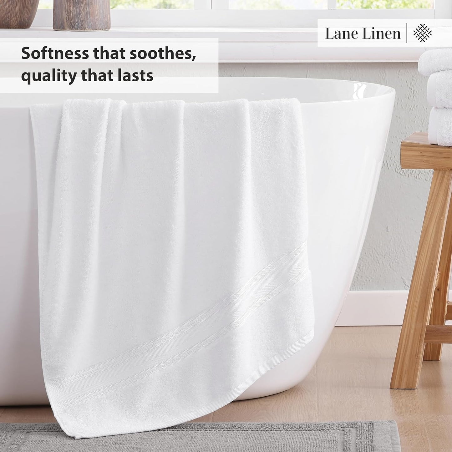 LANE LINEN Luxury Bath Towels Set - 3 Piece 100% Cotton Bathroom Towels, Quick Dry, Extra Aborbent, Super Soft Towels Set 1 Hand Towel, 1 Wash Cloths, 1 Bath Towel, White