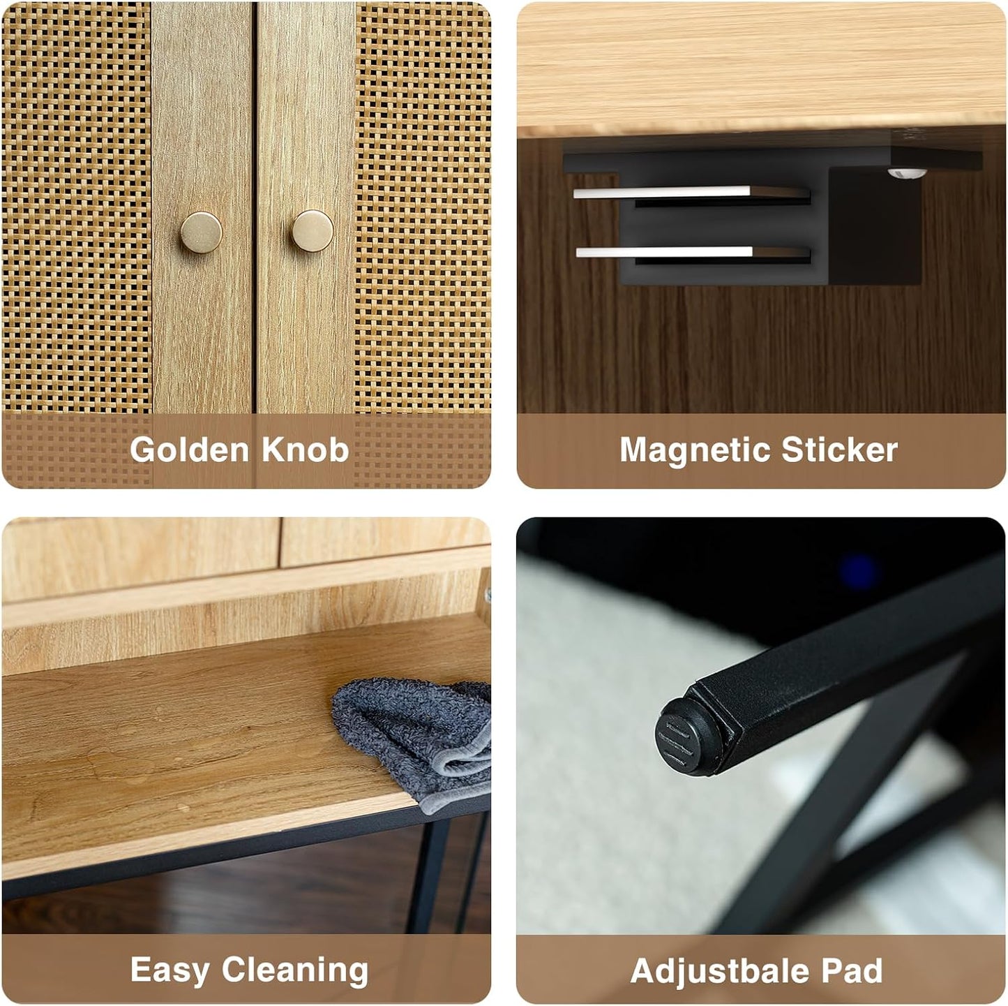 Rattan Toilet Storage Cabinet, Over The Rack Wood Cabinet with Metal Stand, Bathroom Organizer with Adjustable Shelf, Tall Freestanding Washer Shelf, Small Cupboard, Natural