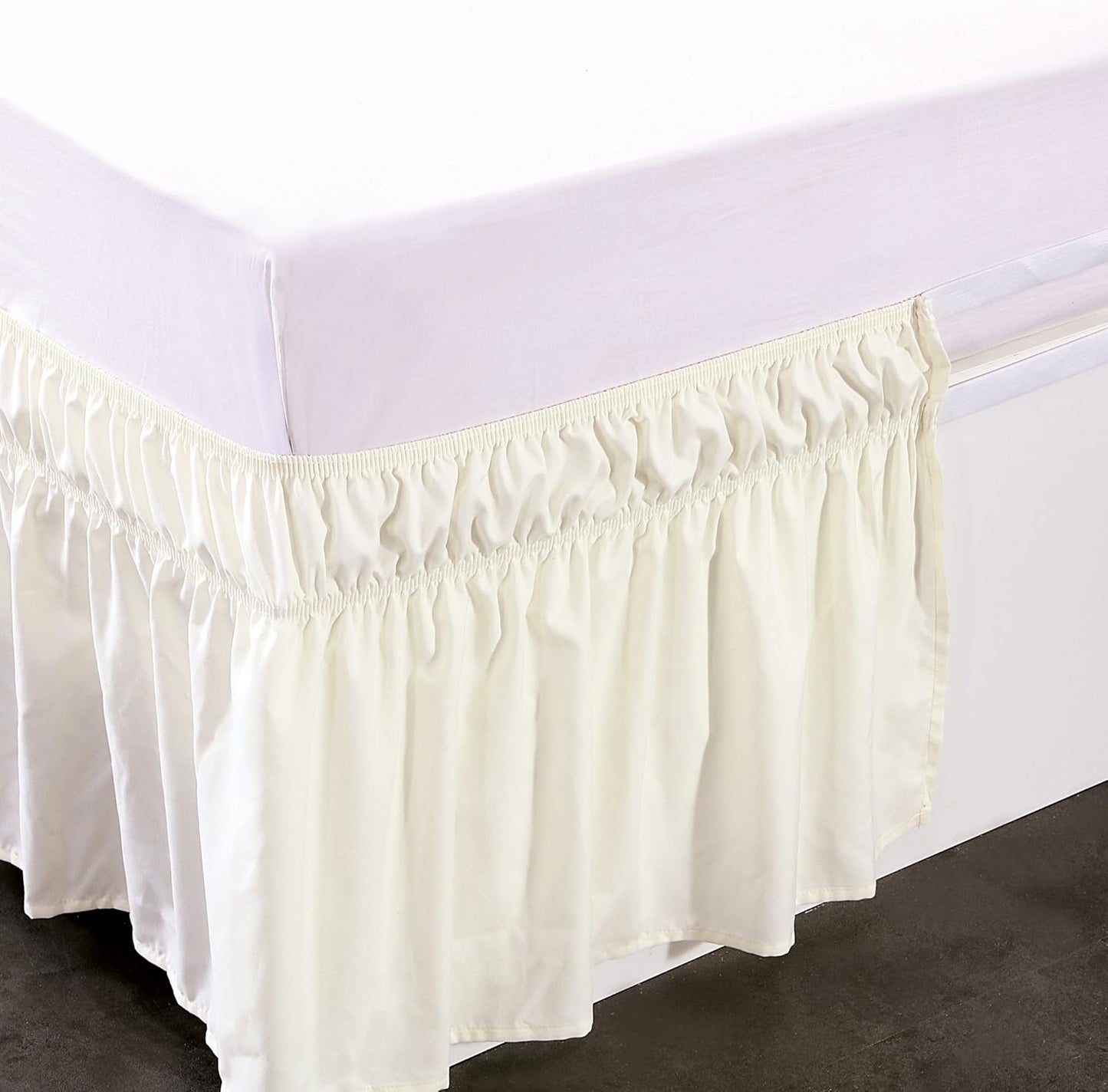 MEILA Wrap Around Bed Skirt Three Fabric Sides Elastic Dust Ruffled 18 Inch Tailored Drop,Easy to Install Fade Resistant-Ivory, Twin/Full