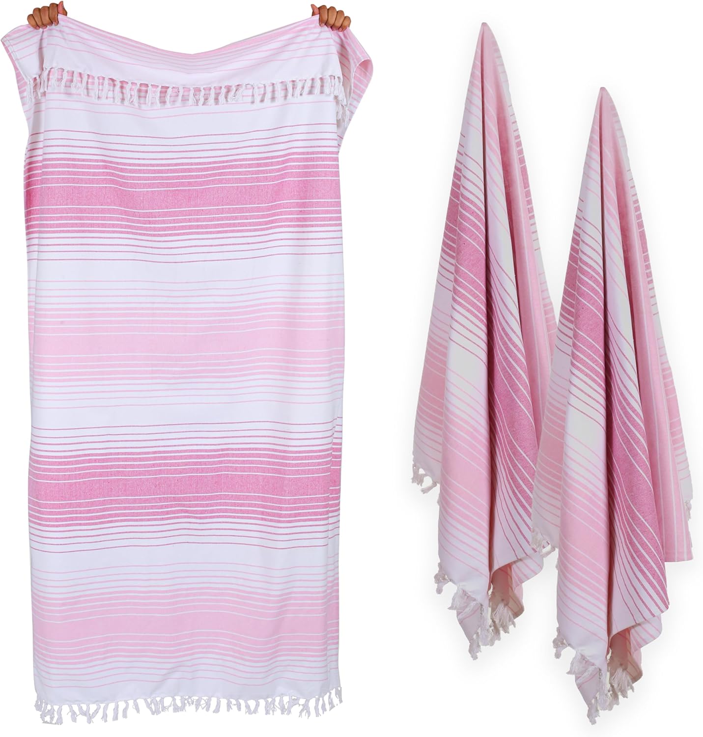 Native Fab 100% Cotton Peshtemal Turkish Bath and Beach Towels Set of 2, Large 40x71 Travel Sarong Gym Pool Spa Towels, Ultra Soft Quick Dry Absorbent Fouta Hammam Peshtemal Towels Pink