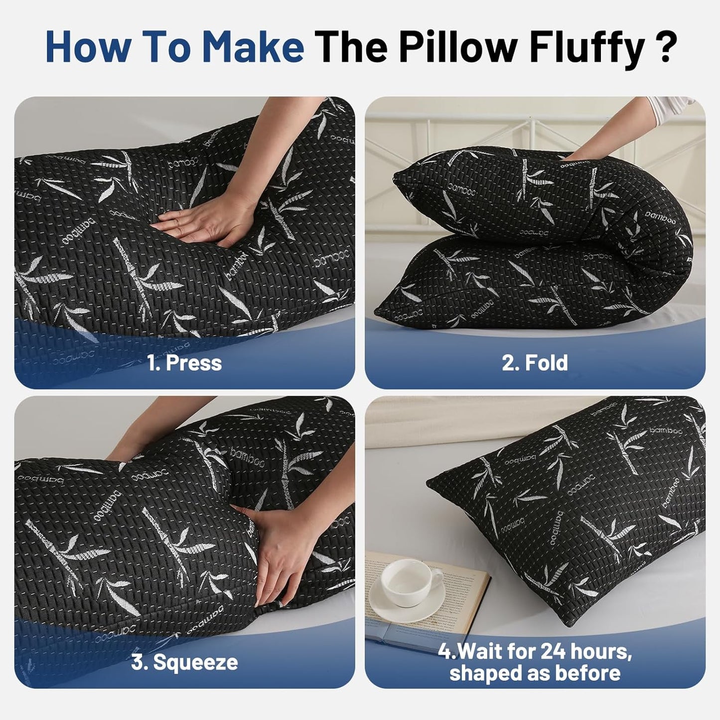Full Body Pillow with Removable Pillowcase for Adults,（Memory Foam Filling）（Long Pillow for Side Sleepers） （Fluffy and Firm）（Adjustable Filling）（20×54 Inch，Black）