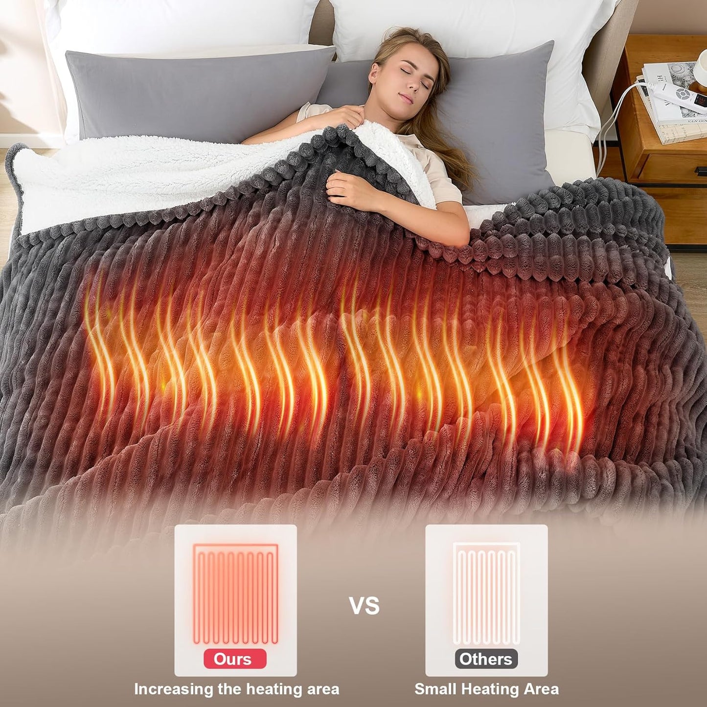 Hansleep Heated Blanket Electric Blanket Twin, Heating Throw with 9 Heating Levels and 10-Hour Timer Auto Shut Off, Washable Soft Warm Winter Blanket, 62 x 84 Inches, Dark Grey