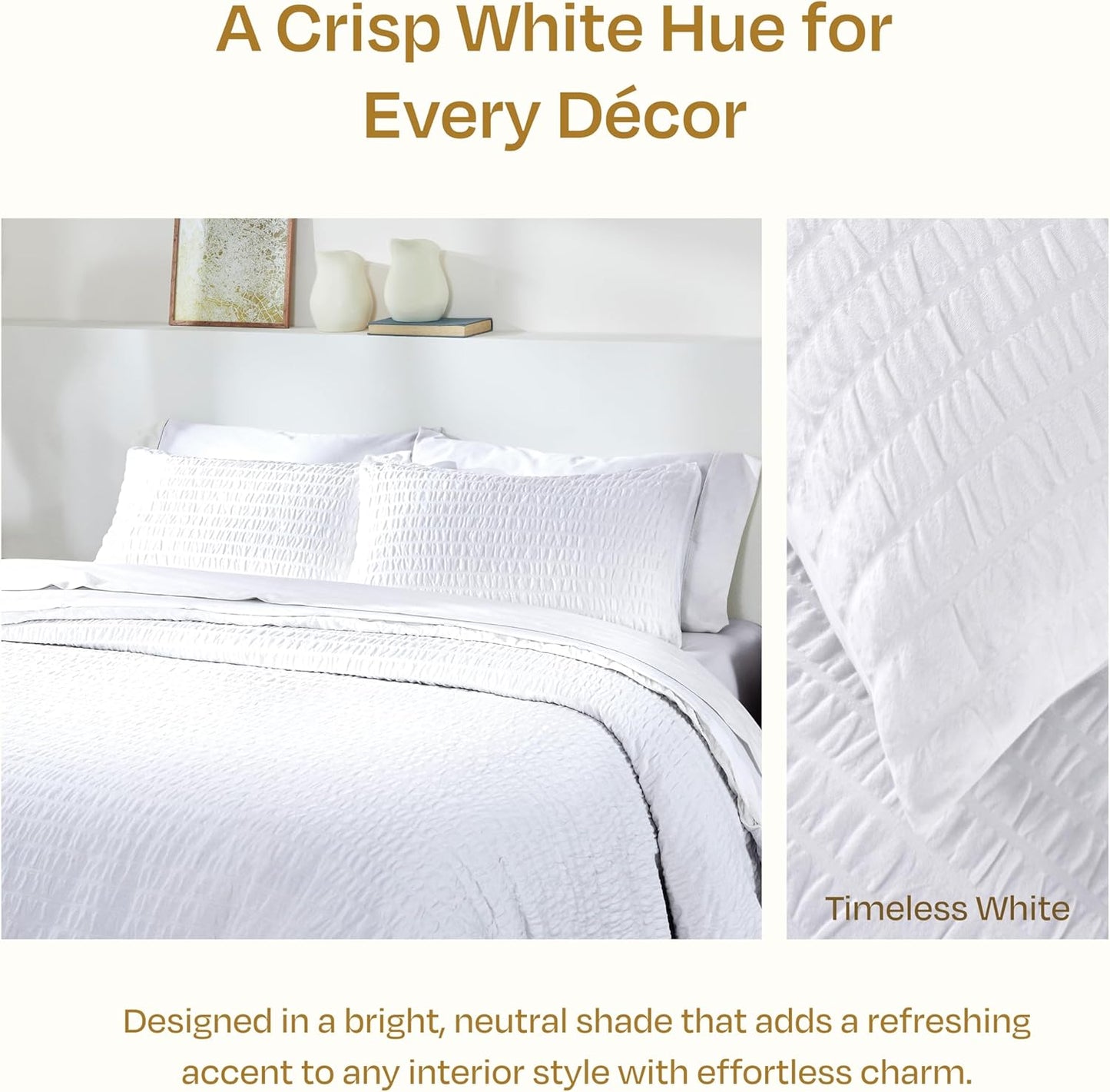 California Design Den Oversized King Duvet Cover Set, 100% Cotton 3 Pc Cover & Sham Set, Soft Textured White Duvet Cover 120" x 98" to Fit Oversized King Size Duvet (Seersucker)