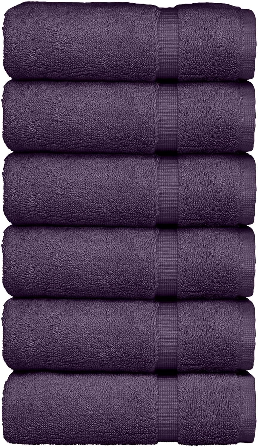 Luxury Hotel & Spa Collection, 100% Turkish Cotton 700 GSM Cloth, for Body wash, Makeup Remover & Facial Cleaning, Baby, face, Dobby Border Soft washcloths Towel Set 13" X 13", Plum, Set of 6