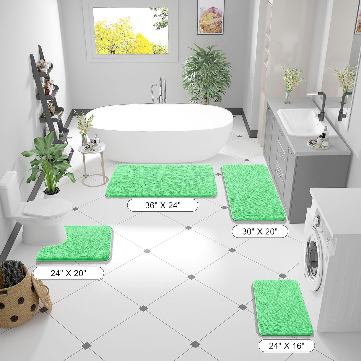 OLANLY Bathroom Rugs 24x16, Extra Soft Absorbent Chenille Bath Rugs, Rubber Backing Quick Dry, Machine Washable Bath Mats for Bathroom Floor, Tub and Shower, Home Decor Accessories, Mint Green
