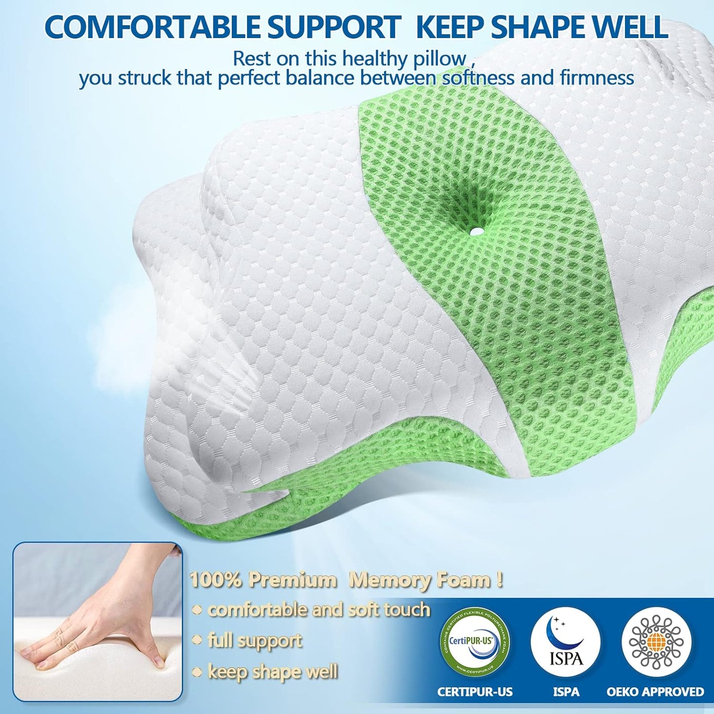 Memory Foam Pillow, Cervical Pillow for Neck and Shoulder Pain Relief, Ergonomic Contour Bed Pillow, Soft for Side Sleep Stomach Sleeping and Back Sleeper