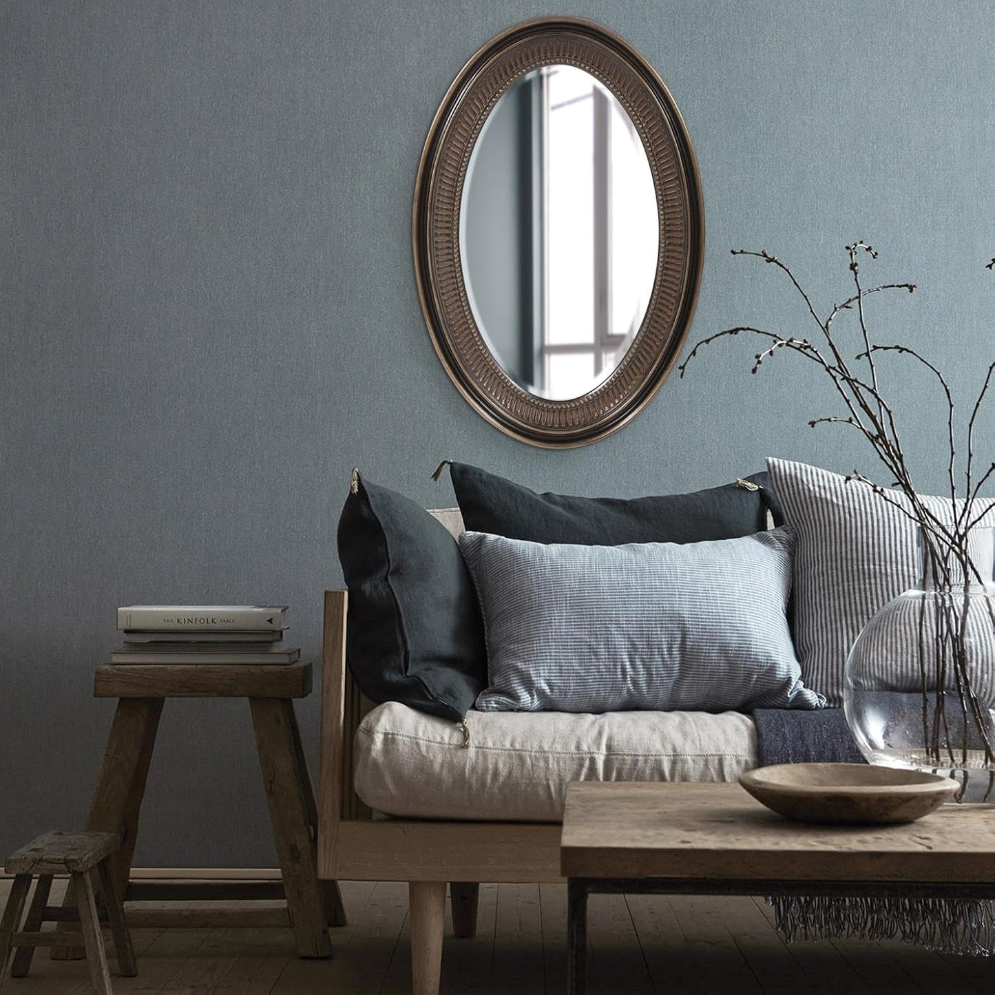 Howard Elliott Ethan Bronze Oval Decorative Wall Hanging Mirror, Vintage Oval Mirror for Wall Decor Resin Frame Vanity Mirror Perfect for Living Room, Bedroom & Home Decor, 21 x 31 Inch