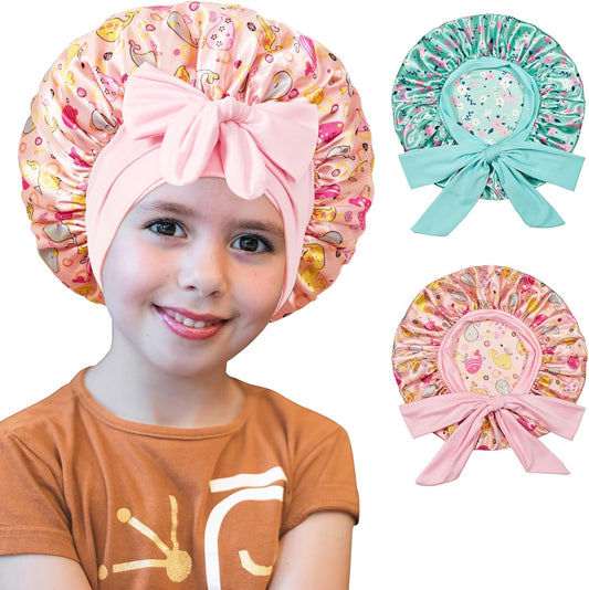 2 PCS Kids Bonnets for Girls, Silk Bonnet for Kids, Satin Bonnet for Sleeping, Baby Toddler Tie Bonnet Sleep Cap