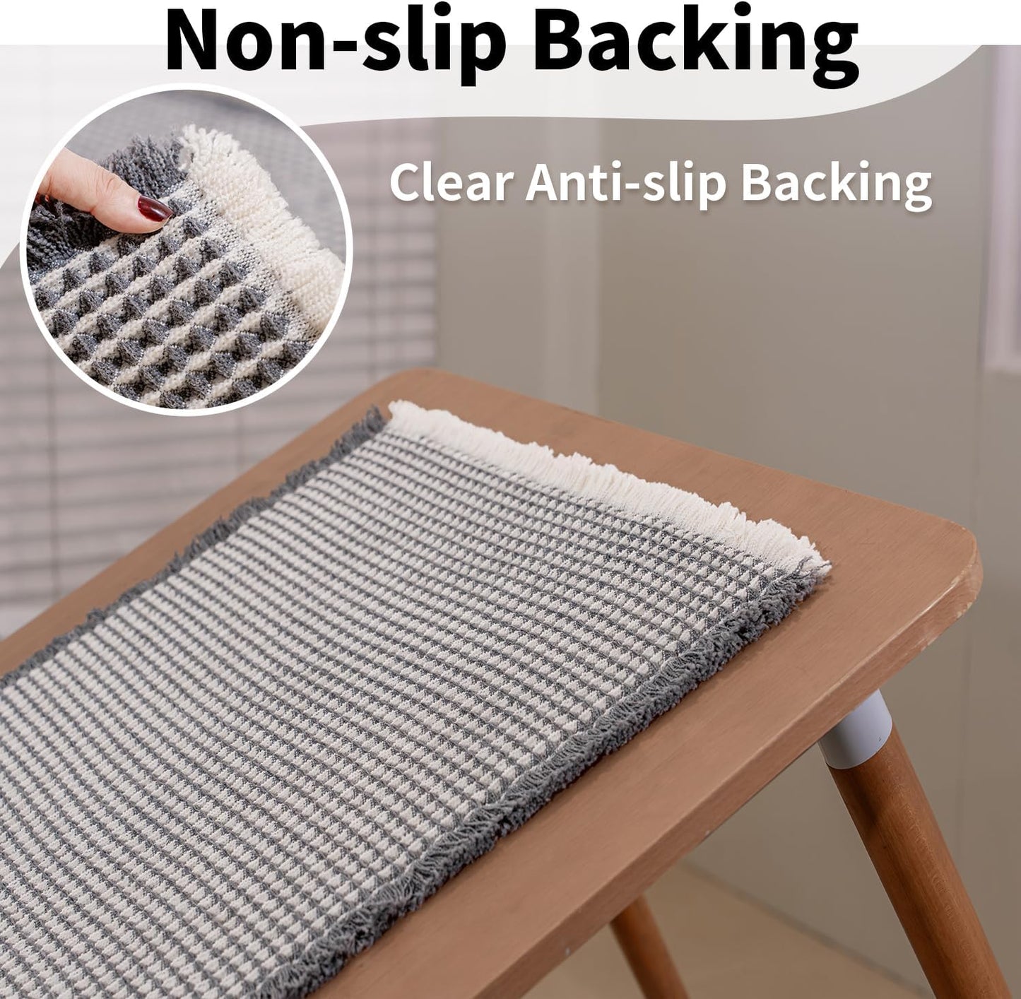 Waffle Bath Mat - Boho Bathroom Rugs Non Slip Washable, Super Absorbent & Quick Dry, Soft Bath Mat Farmhouse Bathroom Decor, 20'' x 48'', Dark Grey and White