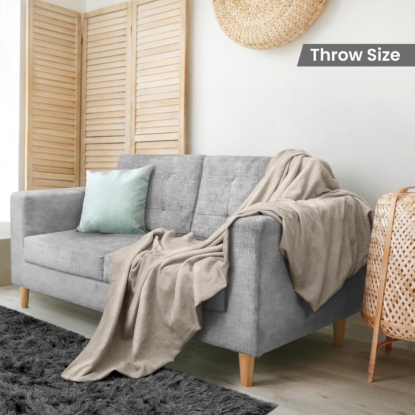 Utopia Bedding Khaki 100% Cotton Blanket [Throw Size - 60x50 Inch] 350GSM Lightweight, Soft and Breathable Thermal Blanket for All Seasons