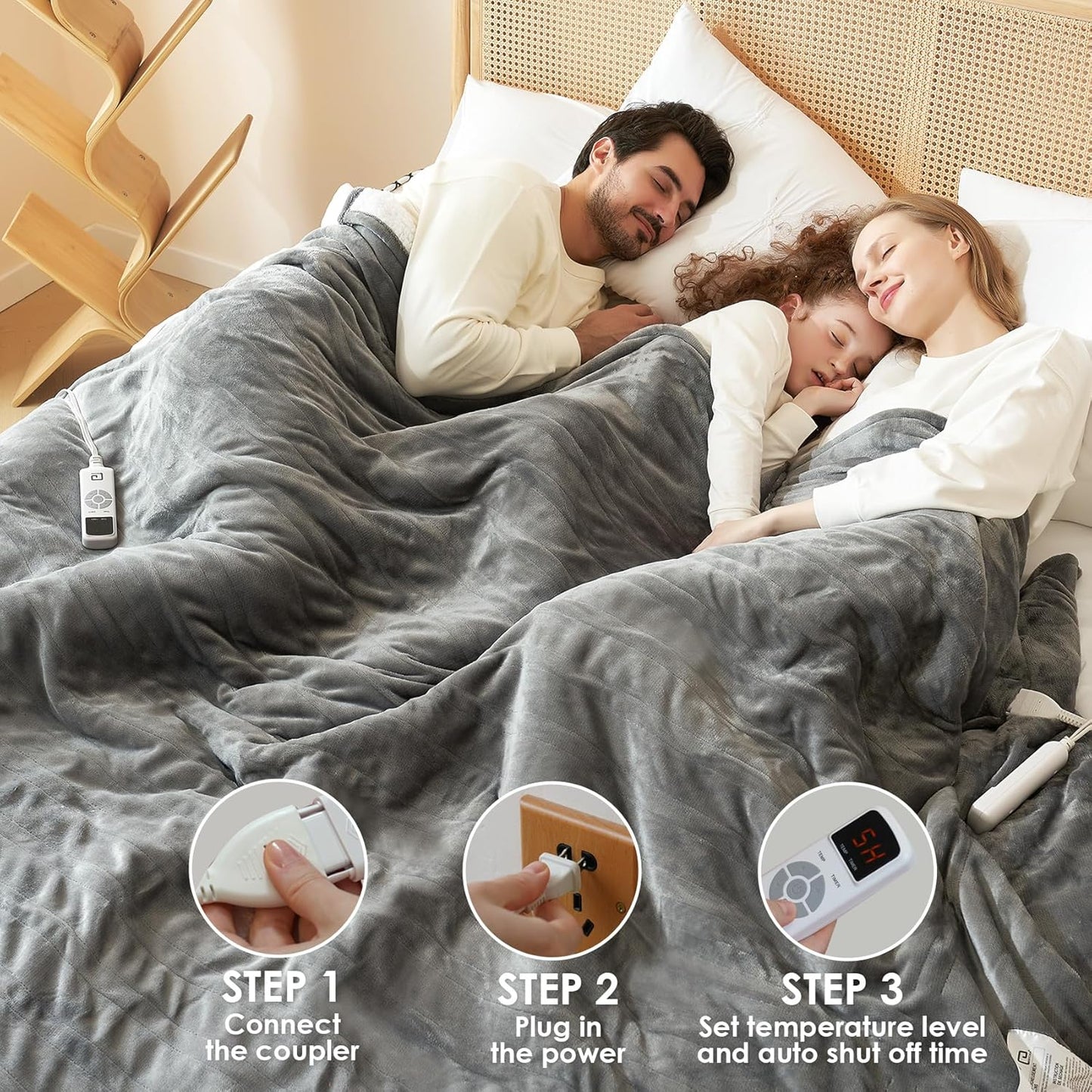 EHEYCIGA Heated Blanket - Twin Size, 9 Heating Levels, 10 Hour Auto Off, Soft Cozy Sherpa Washable Blanket, 62 x 84 Inches