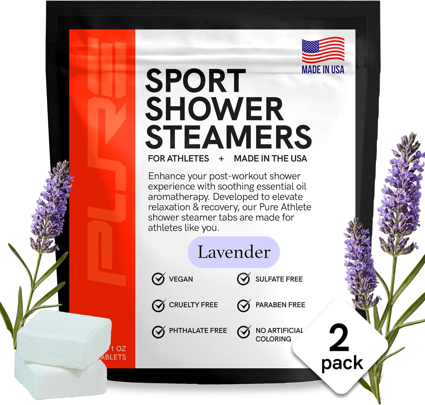 Sport Shower Steamers - Made in USA with Natural Lavender Essential Oil, Aromatherapy, Stress and Sinus Relief, Muscle Recovery for Athletes, Best Christmas Stocking Stuffers for Runners