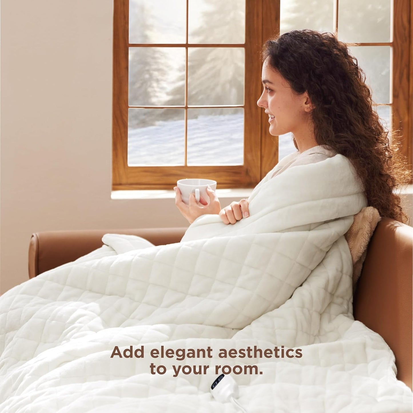 Bedsure Heated Blanket Throw Blanket - Quilted Electric Blanket, Soft Flannel Thick Heating Blanket with 4 Time Settings & 6 Heating Settings, Warm Gifts for Women Men (50x60 inches, Ivory)
