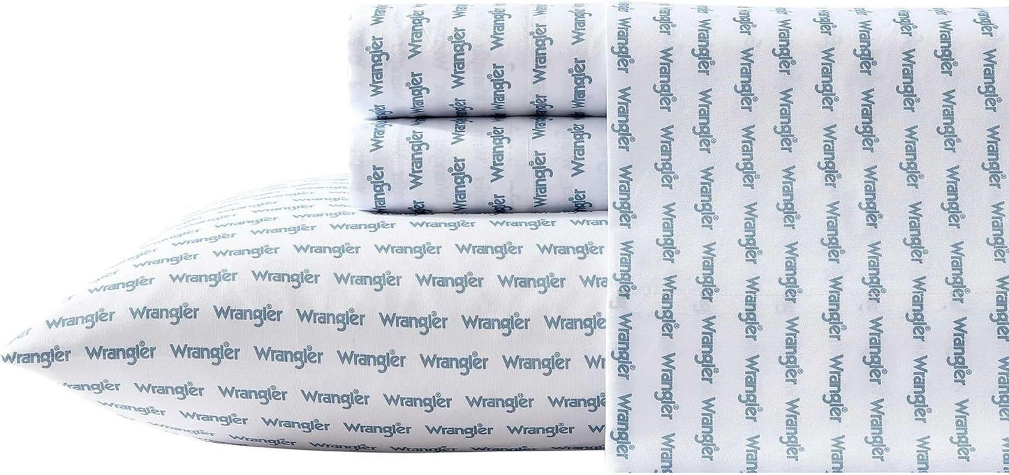 Wrangler - Full Bed Sheets, Ultra-Soft & Lightweight Bedding with Matching Pillowcases, Lightweight Bed Set for All Season Comfort, Oeko-Tex Certified (Stamped Logo Blue)