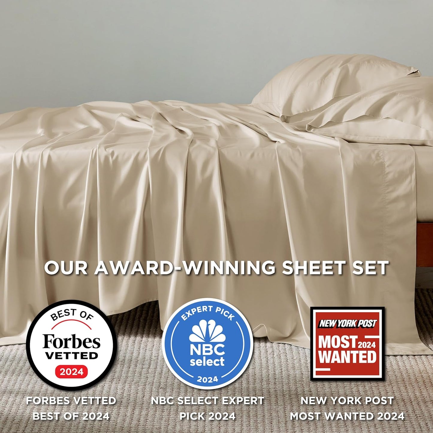 Bedsure Full Size Bed Sheets, Cooling Sheets, Rayon Derived from Bamboo, Breathable & Soft, Deep Pocket Up to 16 Inches, Hotel Luxury Silky Bedding for Hot Sleepers, Beige