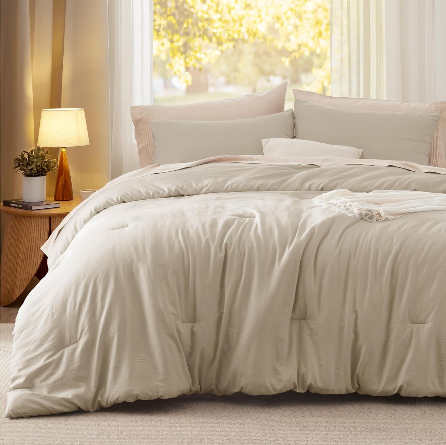 Bedsure Queen Size Comforter Set, Sand Soft Prewashed Bedding for All Seasons, 3 Pieces GentleSoft™ Warm Down Alternative Bed Set, 1 Lightweight Comforter (90"x90") and 2 Pillowcases (20"x26")