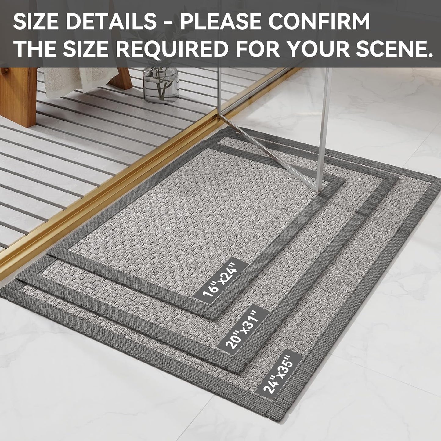 Quick Dry Absorbent Bathroom Rugs Mat Non Slip Bath Mat Ultra Thin Bath Mats Bathroom Mat Floor Rubber Backed Fit Under Door Woven Washable Bath Rugs Gray 16x24