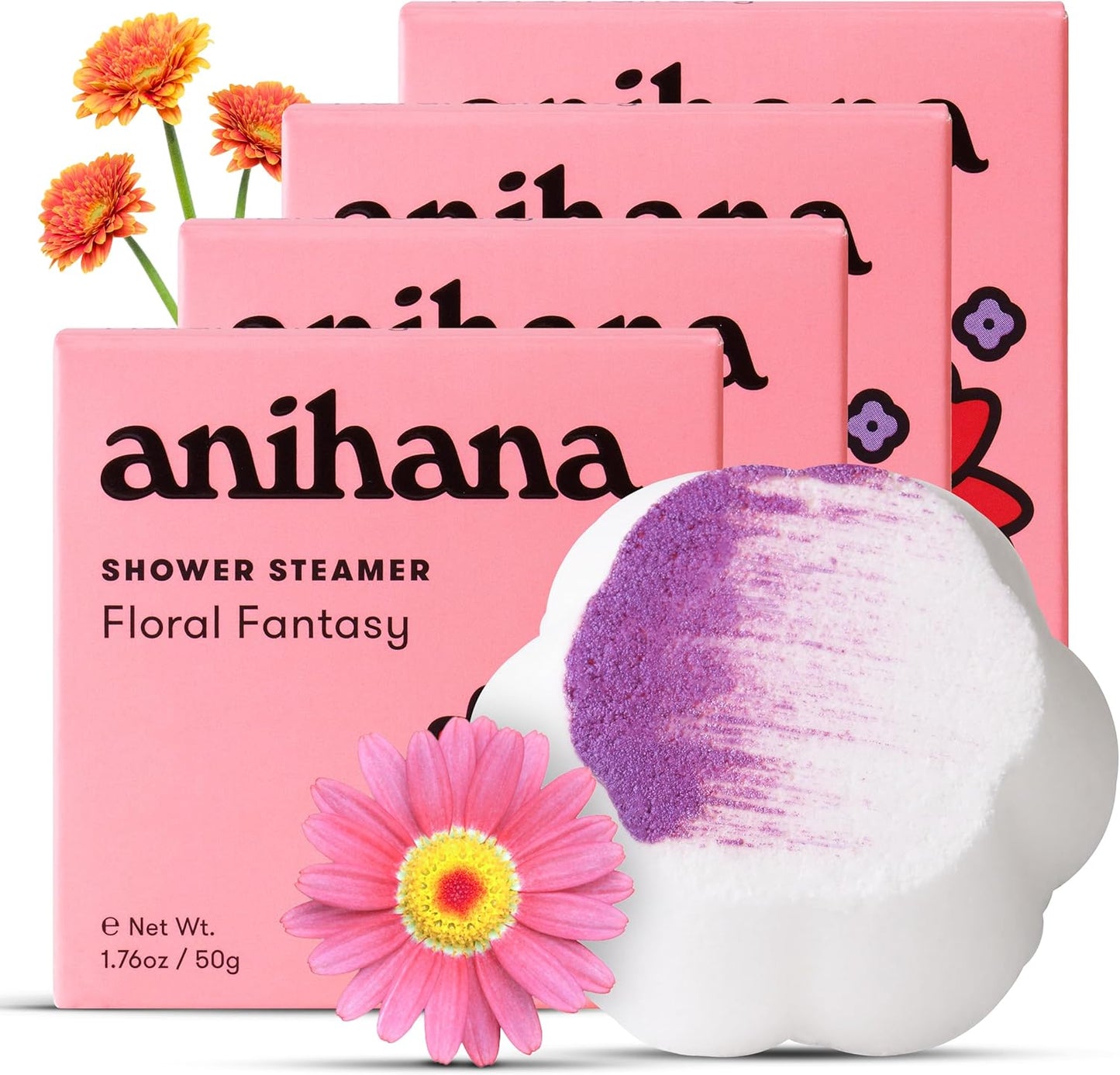 ANIHANA Shower Steamers 4 Pack, Paraben Free, Cruelty Free, Refreshing Floral Fantasy Scent, 1.76 oz Each