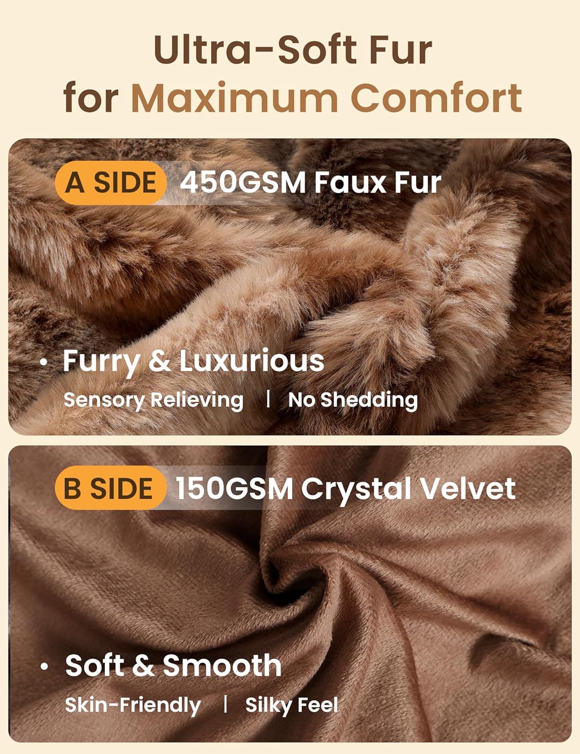 ZonLi Fluffy Bubble Body Pillow – Faux Rabbit Fur Long Pillow for Sleeping & Lounging, 20x54 inch Cozy Dual-Sided Plush Pillow with Adjustable Memory Foam Filling & Washable Cover, Brown