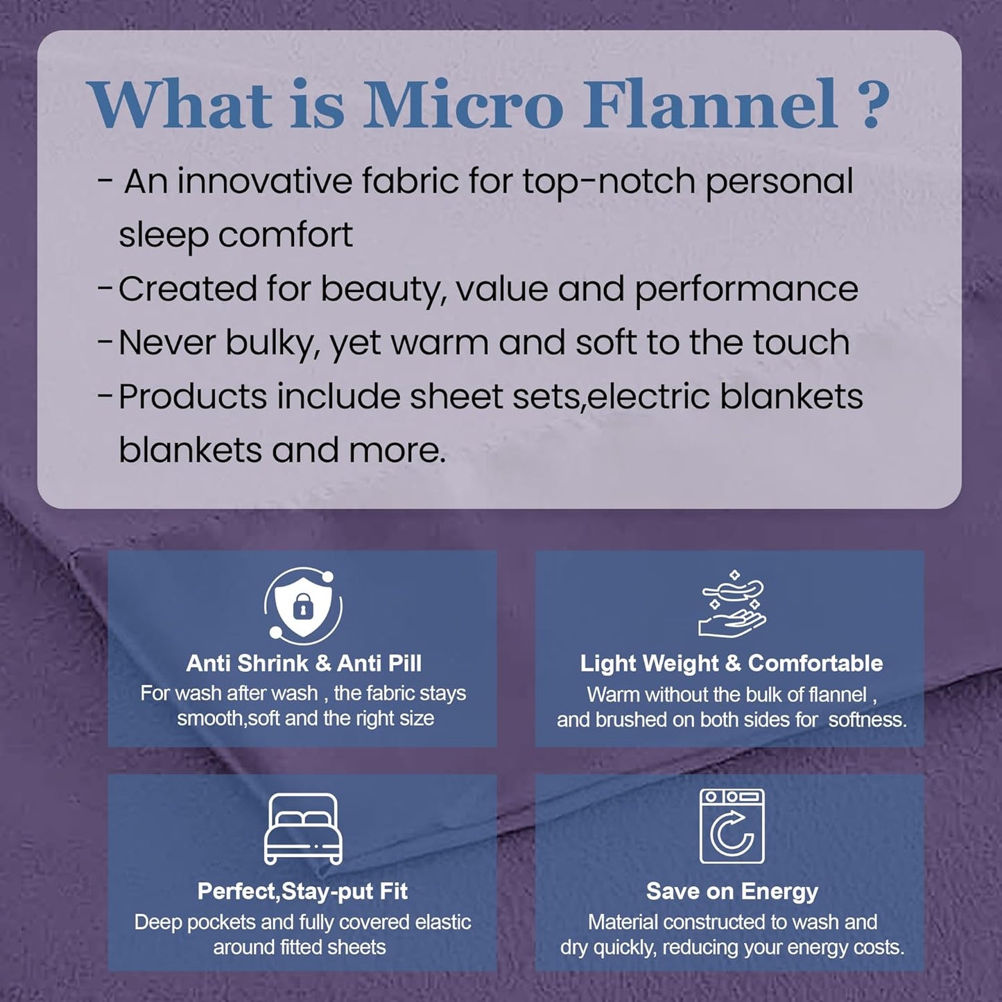 Thermee Micro Flannel Full/Queen Size Blankets, Lightweight All Seasons Cozy Blanket, Throw Blankets for Home and Living Room, Comfy & Soft Blanket for Couch, Machine Wash, No Pilling - Purple