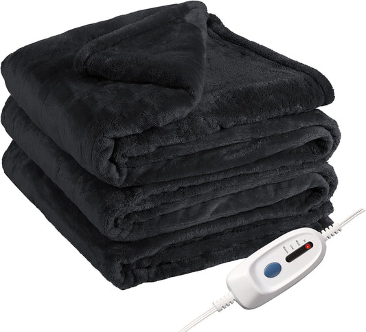 Electric Heated Blanket Full Size 72"x84", Soft Large Big Oversized Warm, 4 Heating Levels & 10 Hours Auto Off, Cozy for Bed, Sofa & Office, Machine Washable, Black