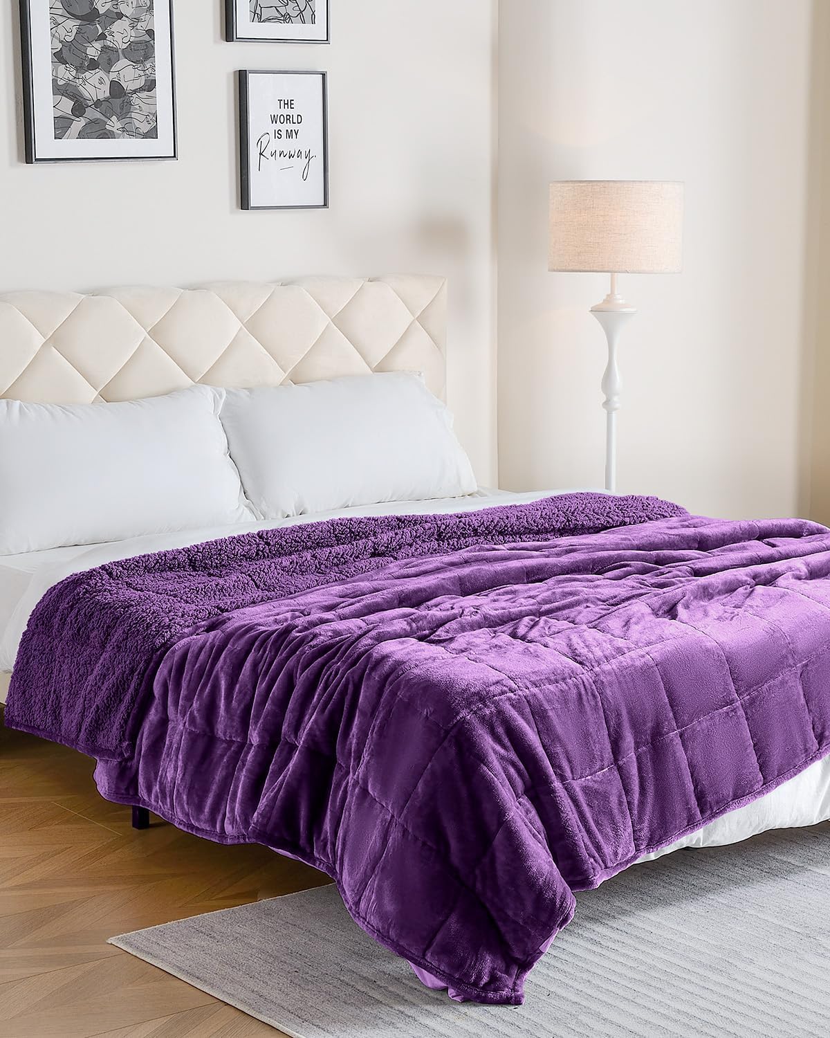 Uttermara Weighted Blanket Queen Size 15lbs 60x80 Inches, Sherpa Weighted Blankets for Adult, Soft Warm Sherpa & Cozy Fleece, Heavy Blanket for Calming and Sleep, Purple