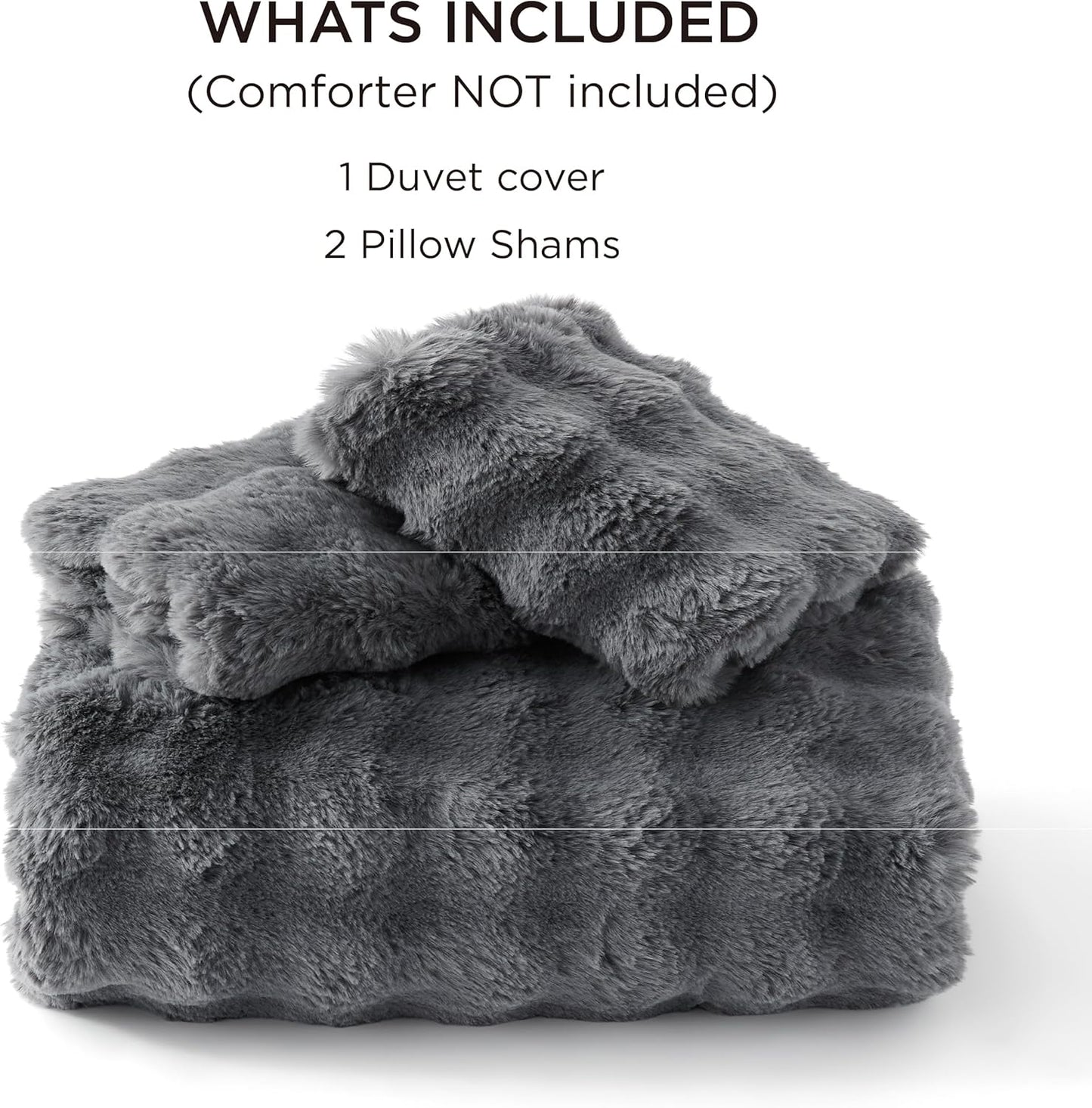 Bedsure Luxurious Faux Fur Duvet Cover Queen Size Set - Ultra Soft & Fluffy & Cozy & Warm - Elegant Shaggy Bubble Design Bedding with Duvet Cover and Pillow Shams, Grey