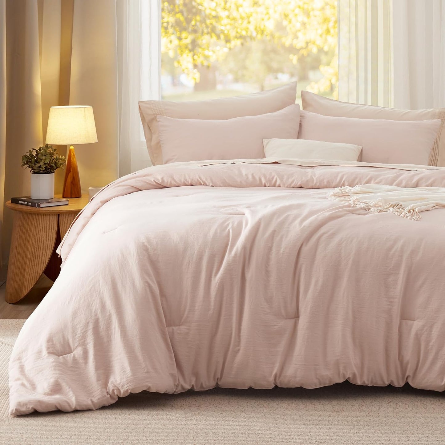 Bedsure California King Comforter Set, Light Pink Soft Prewashed Bedding for All Seasons, 3 Pieces GentleSoft™ Down Alternative Bed Set, 1 Lightweight Comforter (104"x96") and 2 Pillowcases (20"x36")