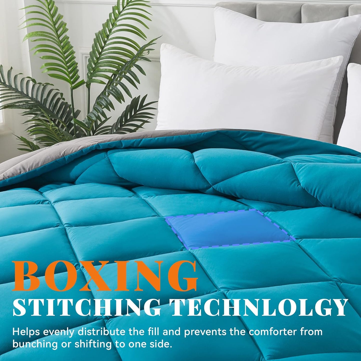 Cosybay Down Alternative Comforter (Algiers Blue/Dark Grey, Twin) - All Season Soft Quilted Twin Size Bed Comforter - Duvet Insert with Corner Tabs - Winter Summer Warm Fluffy, 64x88 inches