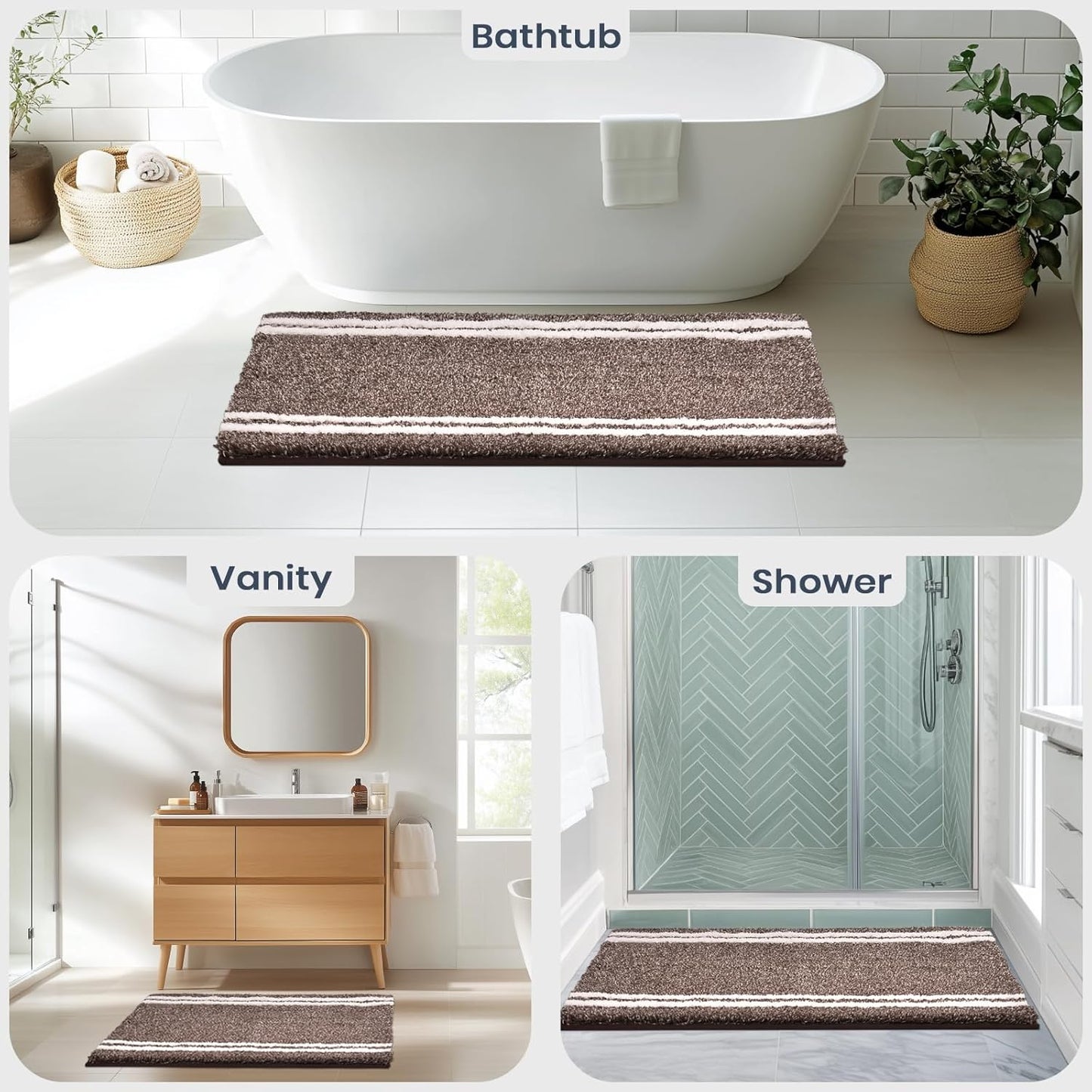 PURRUGS Bathroom Rug Non-Slip Machine Washable 30" x 46", Super Absorbent and Quick Dry Shaggy Microfiber Bath Mat, Extra Soft and Plush Bath Rug for Bathtub, Shower and Sink, Brown