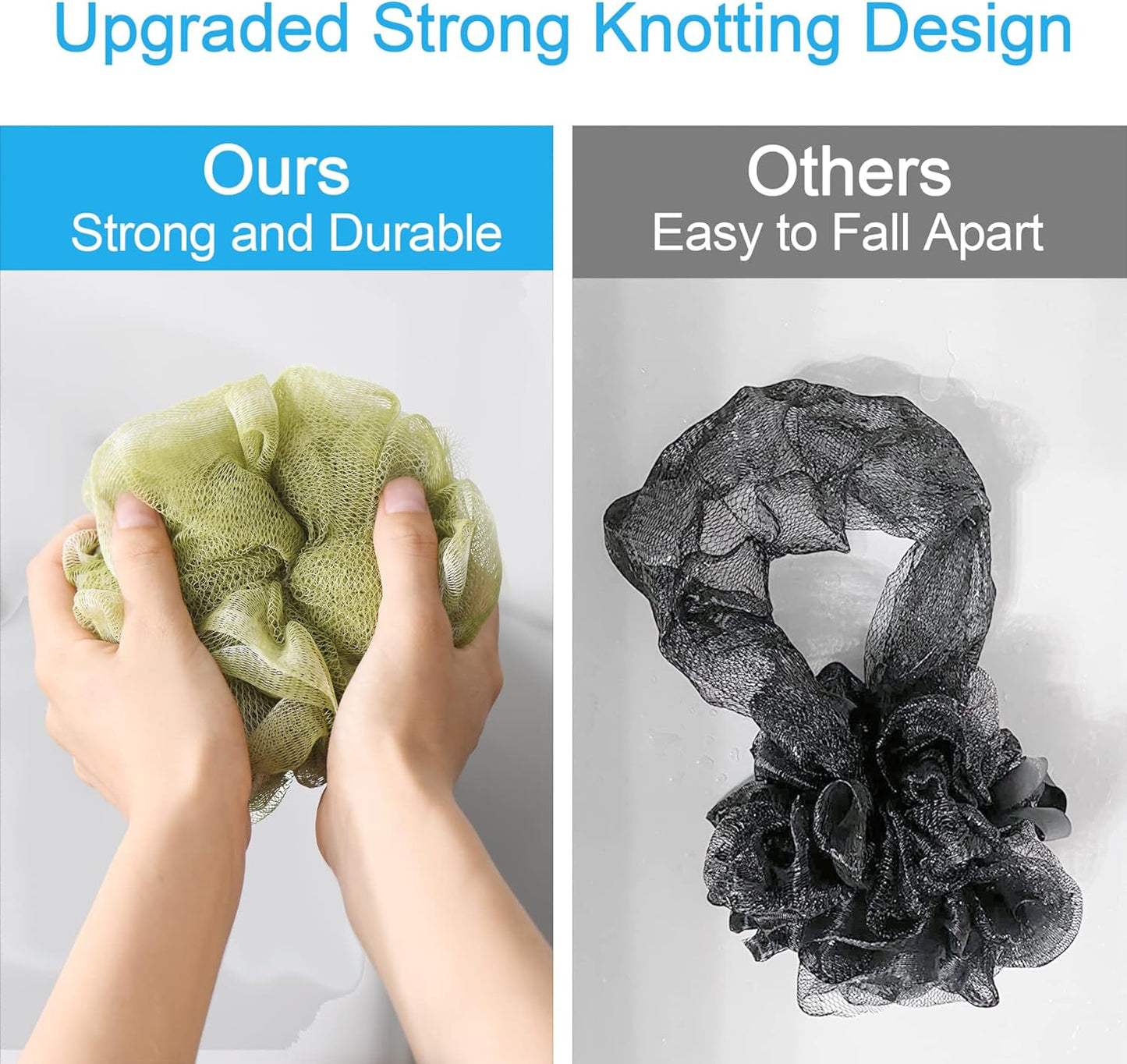 AmazerBath Loofah Sponge 60g/Piece, Exfoliating Bath Sponge Body Scrubber, Loofa Set of 4 - White Grey-Pink-Army Green-Green