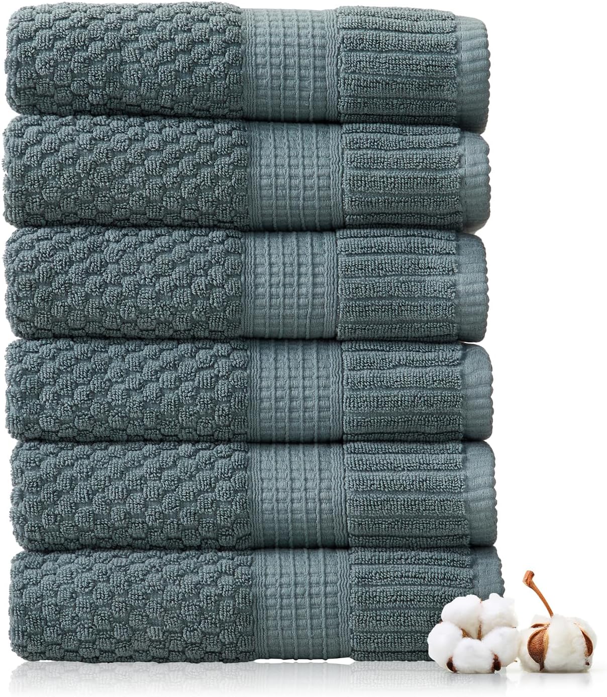 NY Loft 100% Cotton Hand Towel 6 Pack Hand Towel Set | Super Soft & Absorbent Quick-Dry Hand Towels 16" x 28" |Textured and Durable Cotton | Trinity Collection (6 Pack Hand Towel, Stormy Sea)