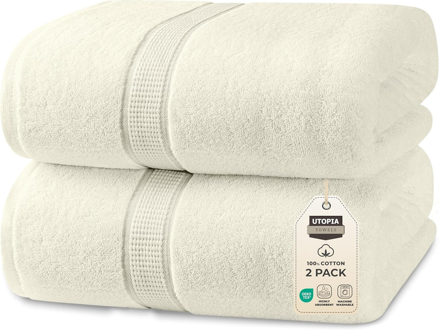 Utopia Towels Luxurious Jumbo Bath Sheet 2 Piece, 600 GSM, 35 by 70 Inches, 100% Ring Spun Cotton, Highly Absorbent and Quick Dry Extra Large Bath Towel, Super SoftTowel, Ivory