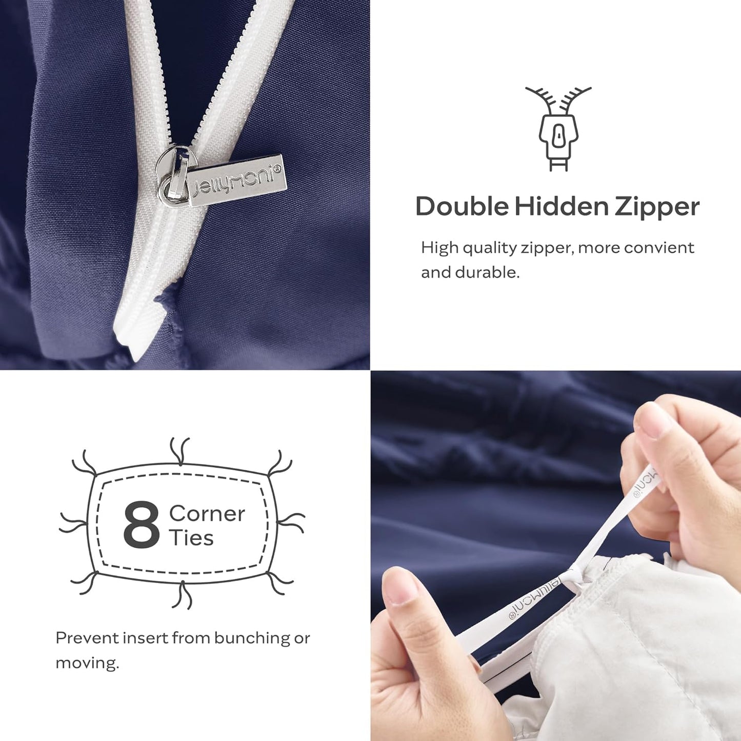 JELLYMONI Duvet Cover King Size Navy Blue - 3PCS Boho Duvet Cover Set Plaid Polyester Tufted Bohemian Jacquard Knit Textured Comforter Cover 104×90in Rhombic Geometric Pattern Zipper Corner Tie