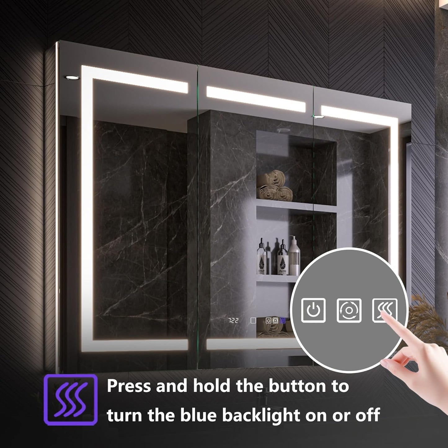 Lighted Medicine Cabinet with Mirror 48"x36" Recessed LED Medicine Cabinet Mirror, Front&Backlit, Anti-Fog, Stepless Dimming, 3-Color Temperatures, Magnifier, 2 Outlets, Storage Shelves, ETL Certified