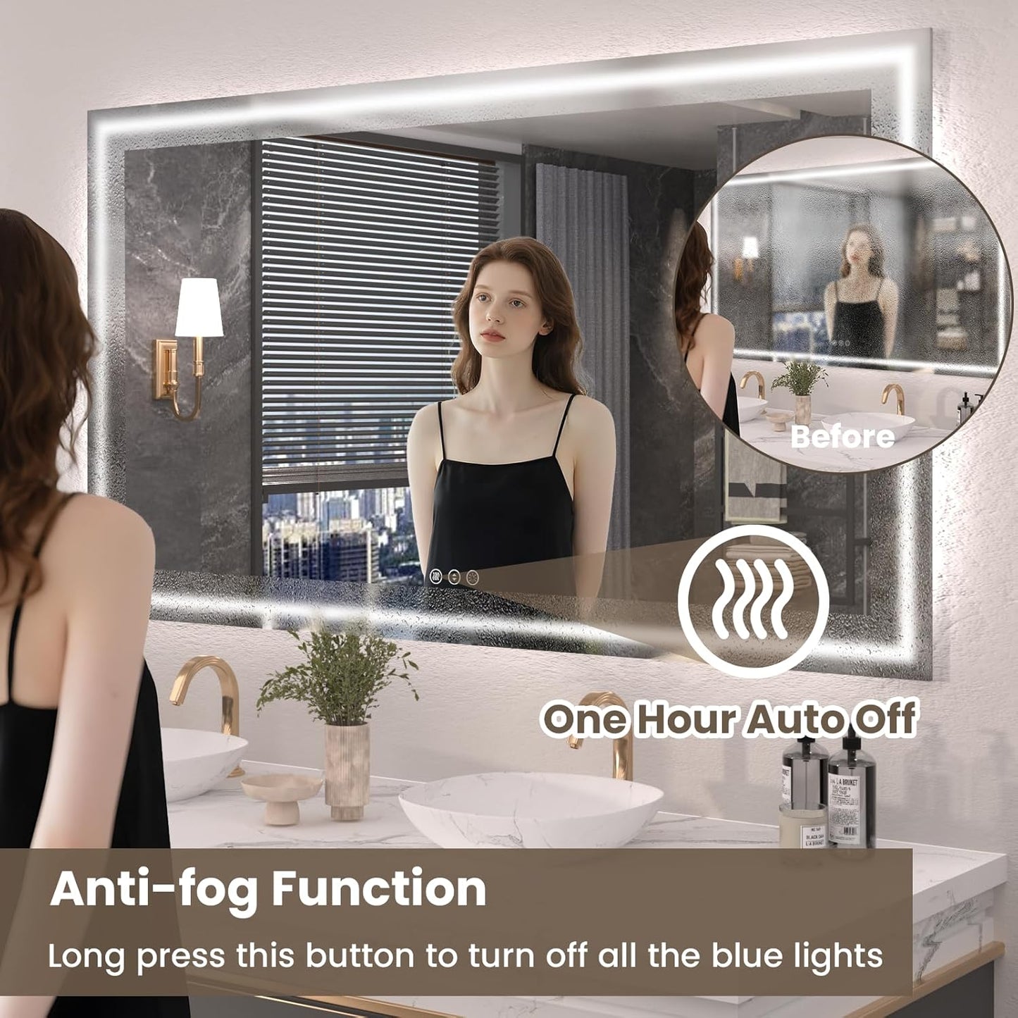 72"X36" LED Bathroom Mirror with Front Lights and Backlit, Anti-Fog, Dimmable, Shatter-Proof Tempered Glass, Lighted Bathroom Vanity Mirror for Wall with 3 Colors, Memory Function
