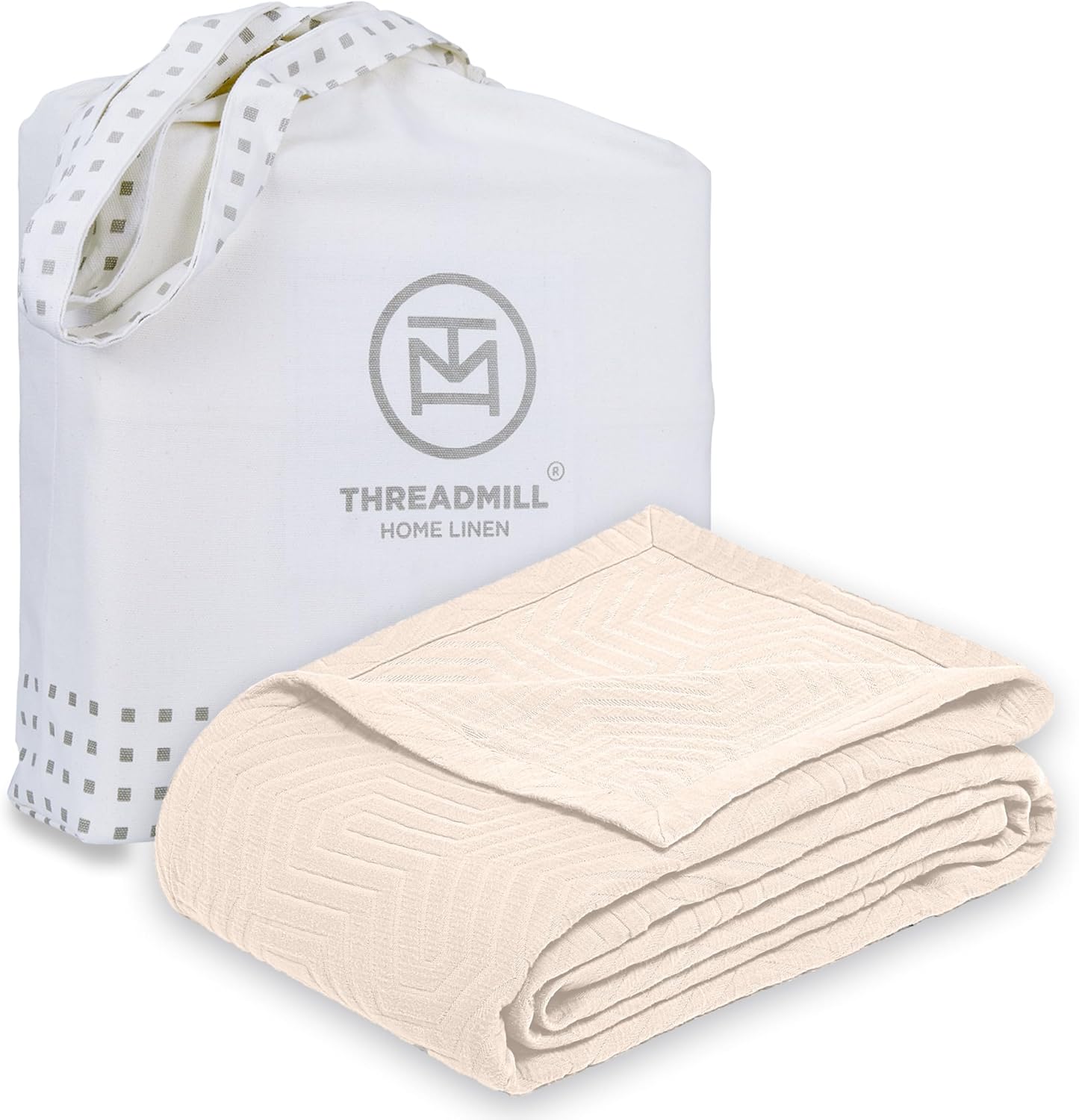 Threadmill Luxury Cotton Blankets for Twin Size Bed | All-Season 100% Cotton Twin Blanket for Bed | Aster Jacquard Lightweight, Soft & Cozy Coverlet, 350GSM, 68 x 90 inches | Vanilla Cream