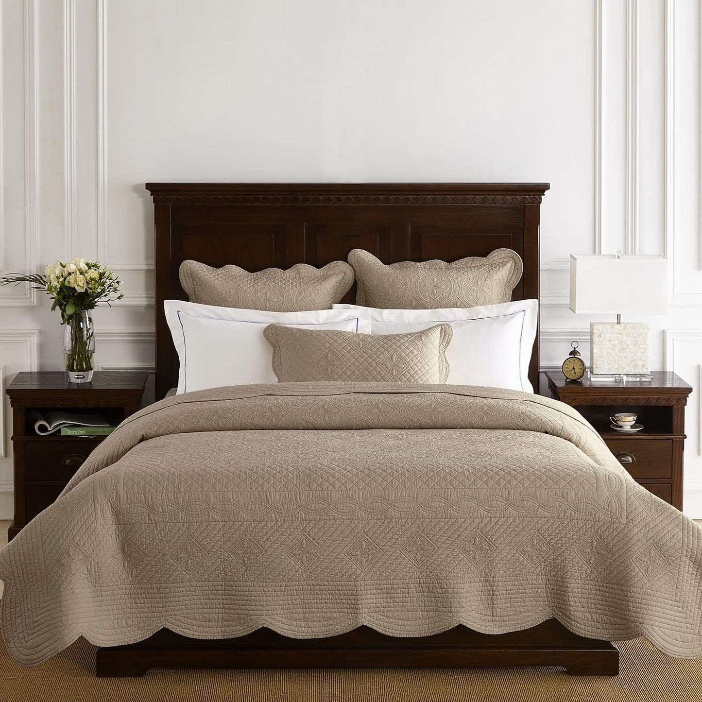 Calla Angel Sage Garden Luxury Pure Cotton Matelasse Quilt Queen, Coffee