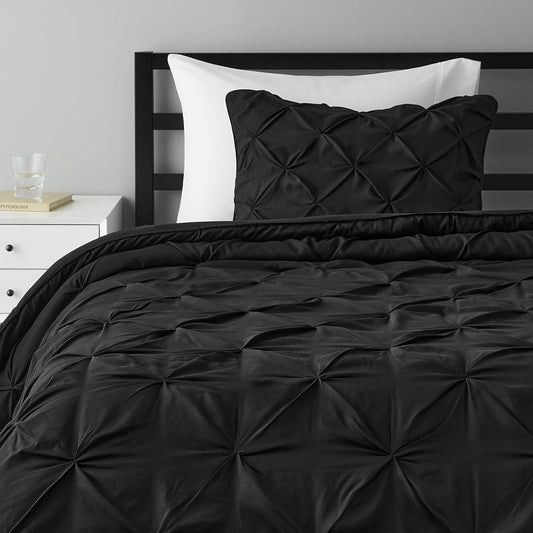 Amazon Basics 2 Piece All-Season Soft Down Alternative Lightweight Breathable Comforter Bedding Set, Pinch Pleat, Twin/TwinXL, Black, Geometric