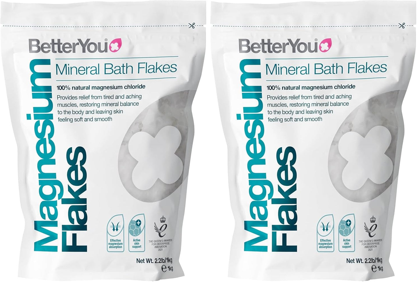 BetterYou Magnesium Mineral Bath Flakes - Mineral Bath Salts with Magnesium Chloride - Foot Bath or Body Bath Soak - Safe On Sensitive Skin - 2.3 lb (Pack of 2)