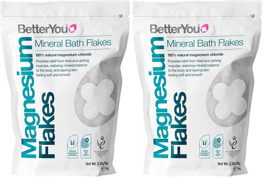 BetterYou Magnesium Mineral Bath Flakes - Mineral Bath Salts with Magnesium Chloride - Foot Bath or Body Bath Soak - Safe On Sensitive Skin - 2.3 lb (Pack of 2)
